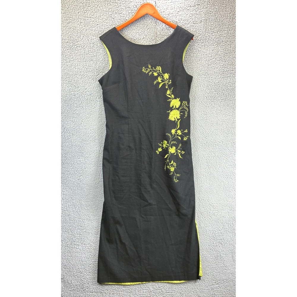 Ultra Dress Floral Embroidered Sheath Dress Womens 16 Black Linen Blend Cocktail